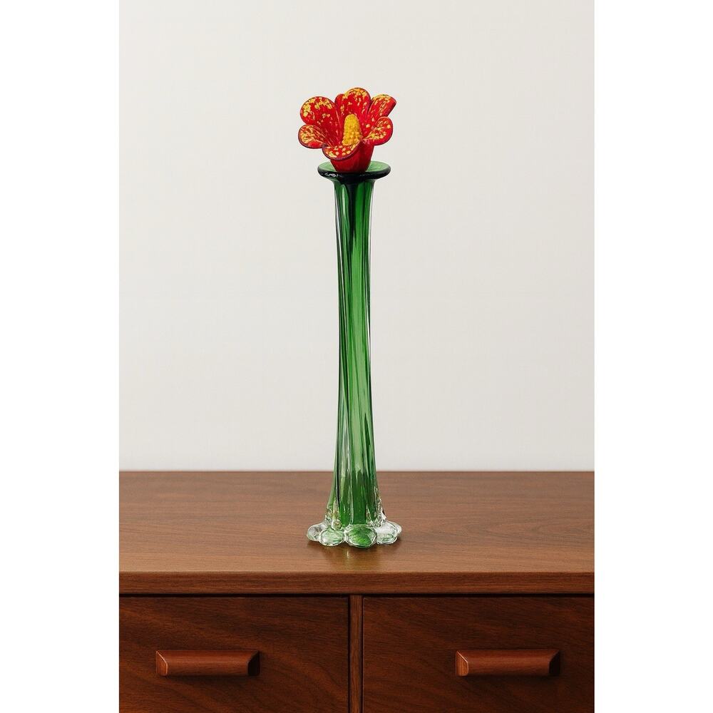 Vintage Hand Blown Elephant Vase Style Art Glass w Removable Flower